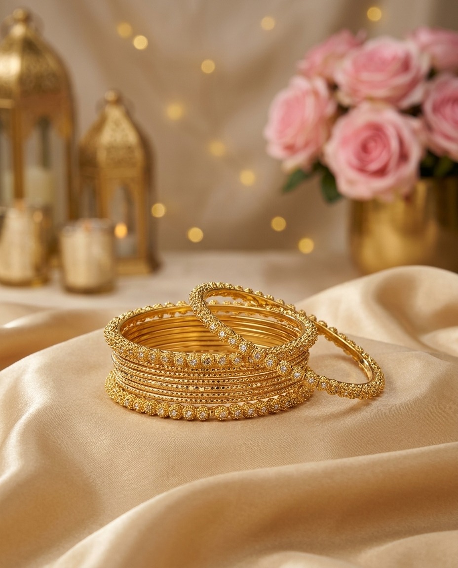 Beaded Gold Bangle Set